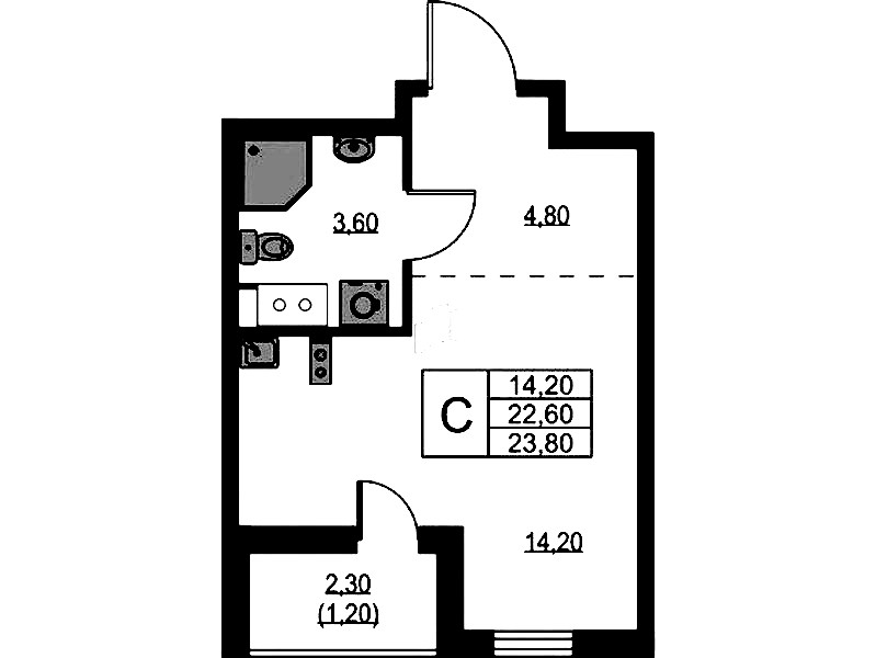 Квартира студия 23.8 м², 5/11 эт., ЖК «А101 Лаголово»